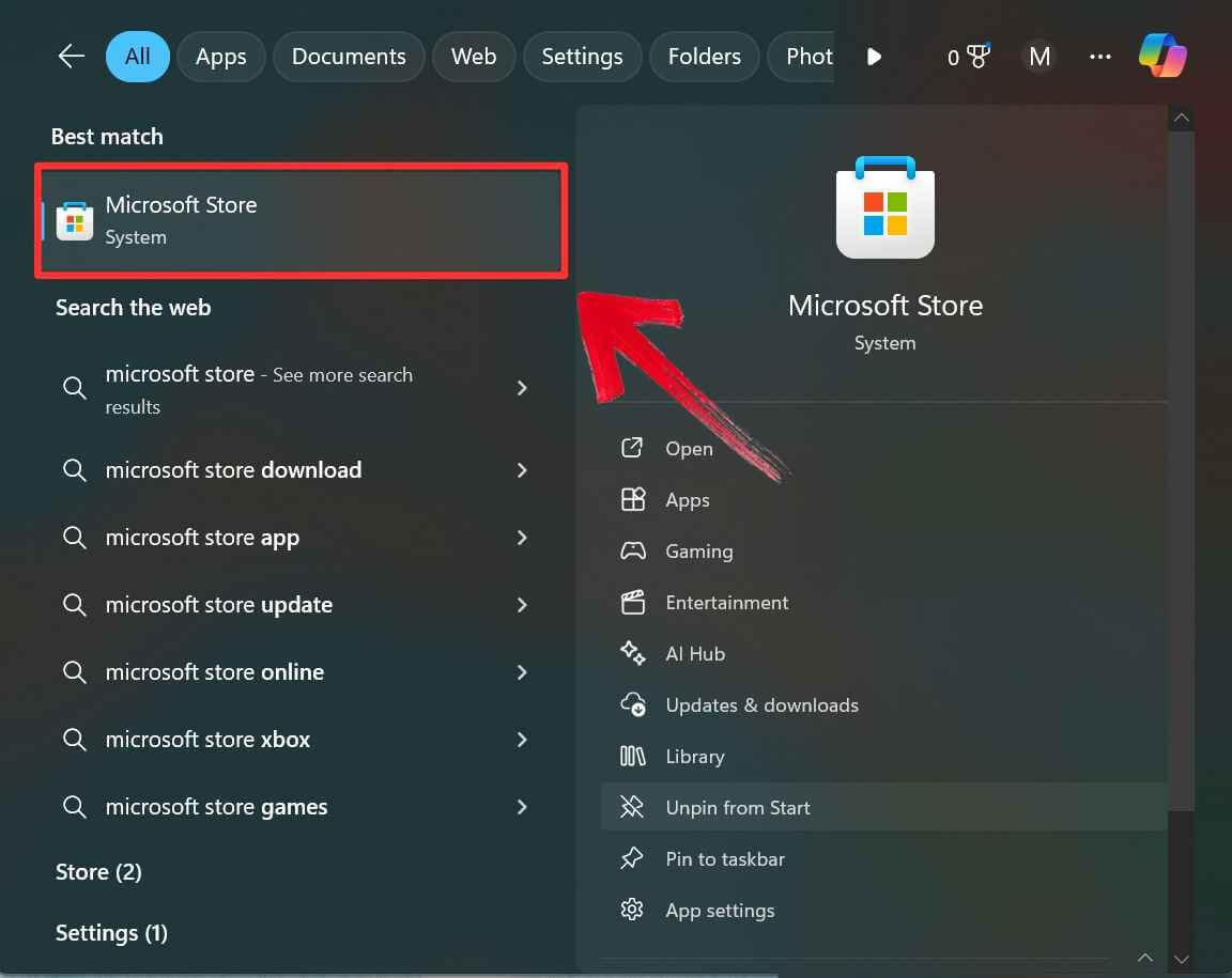 Open Microsoft Store