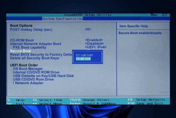 the “Security” tab