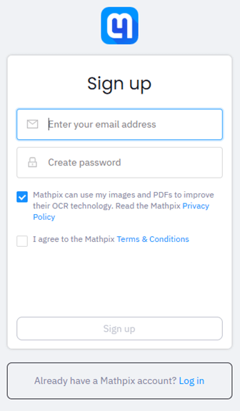 التسجيل في Mathpix