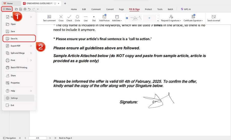 حفظ PDF في WPS PDF