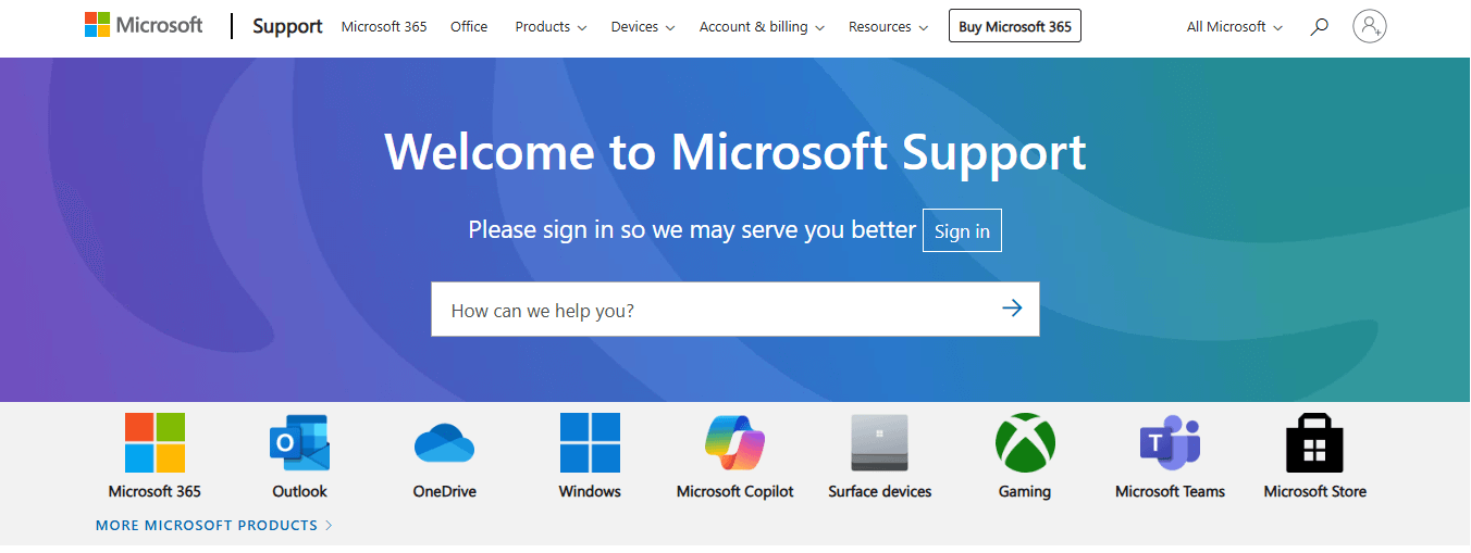 Microsoft support page