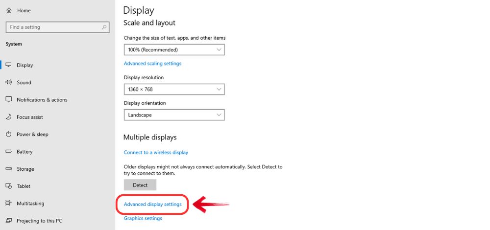 Click on Advanced Display settings