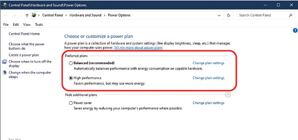 Change advanced power settings