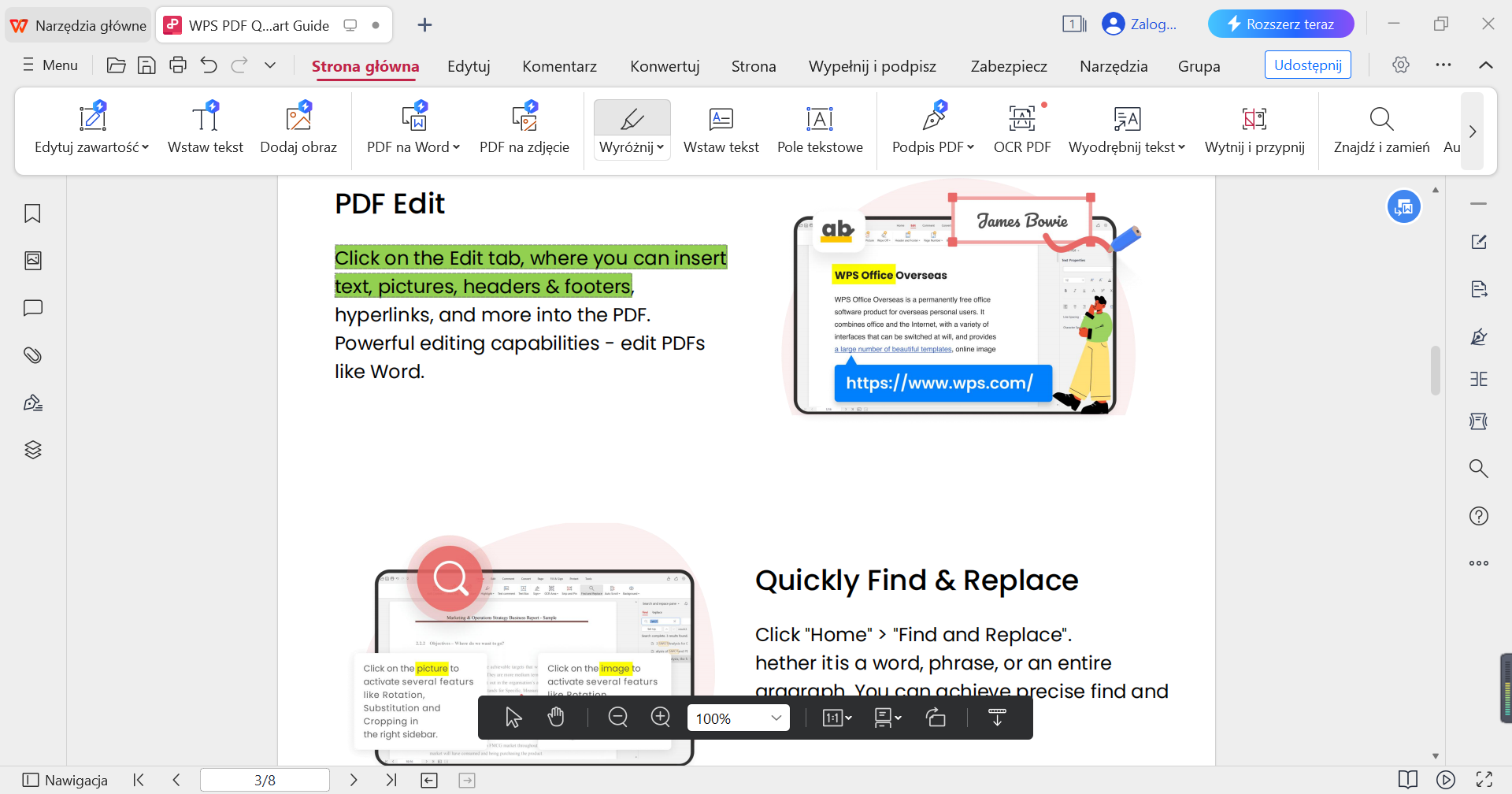 Wybierz tekst do wyróżnienia w WPS PDF