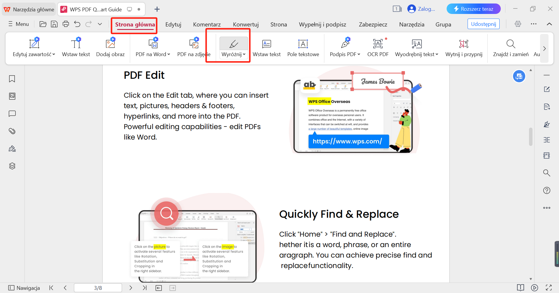 Narzędzie Wyróżniania w WPS PDF