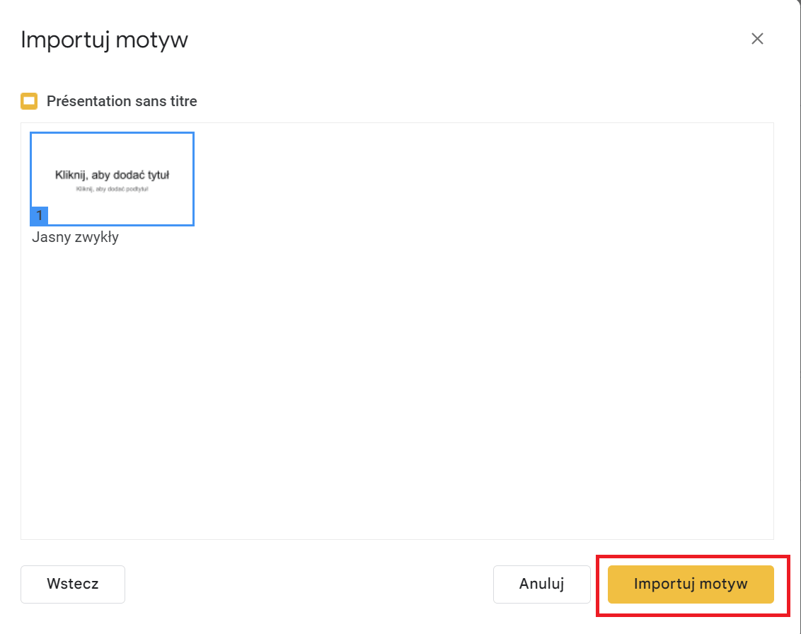 Importuj motyw w Google Slides