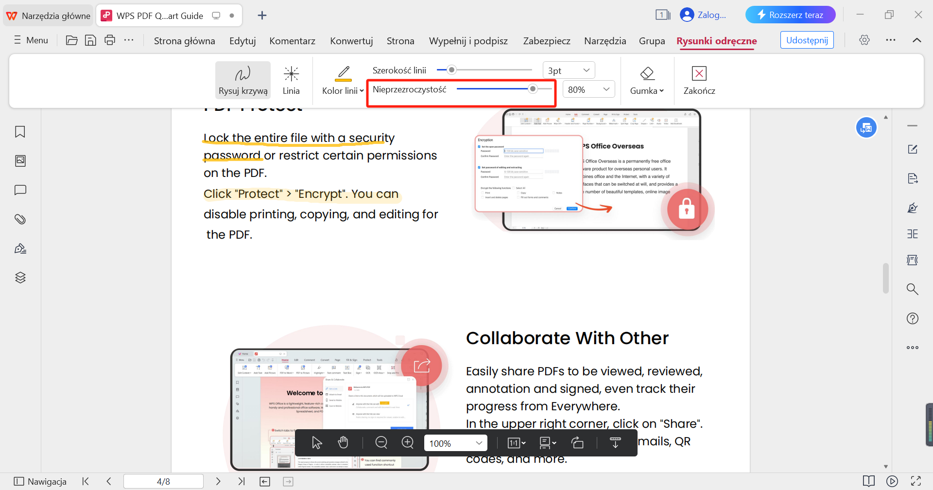 WPS PDF zmień nieprzezroczystość rysunku