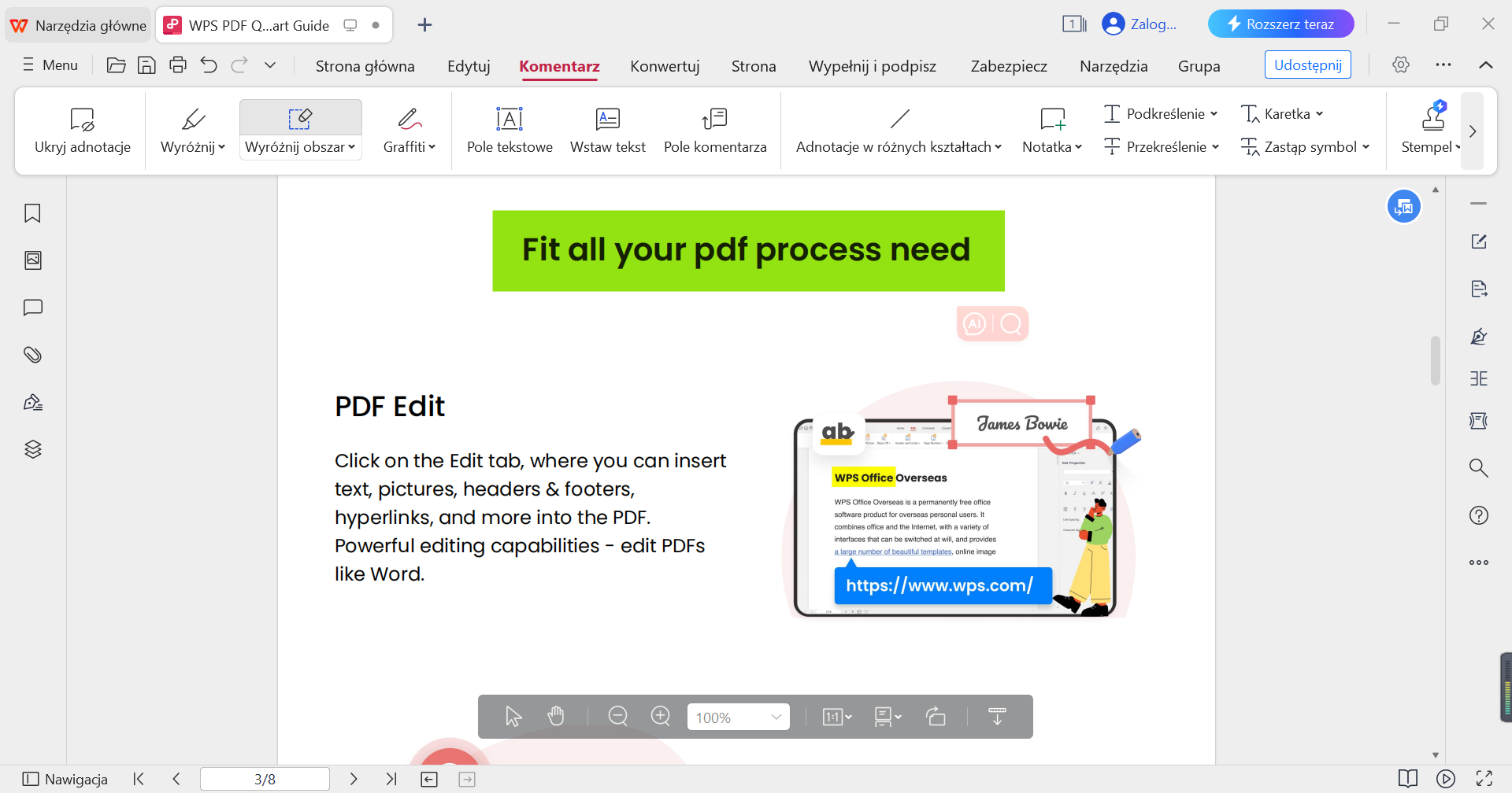 Zmiana koloru obszaru wyróżnienia WPS PDF