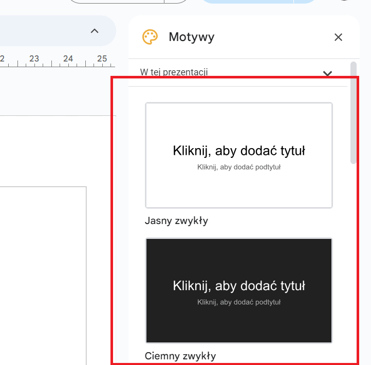 Wybierz nowy motyw dla swojego slajdu w Google Slides