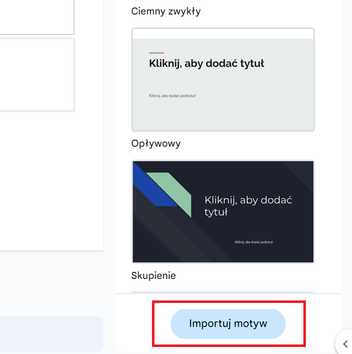 Importuj motyw do slajdu w Google Slides