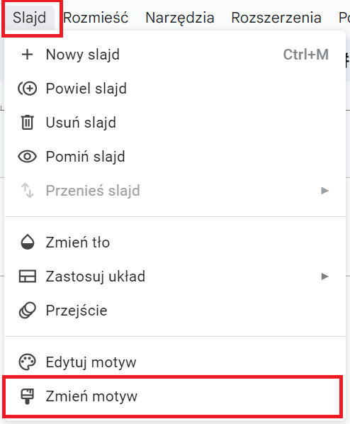 Zmiana motywu w Google Slides
