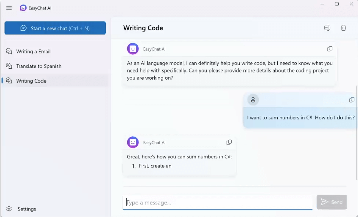 EasyChat AI quick response