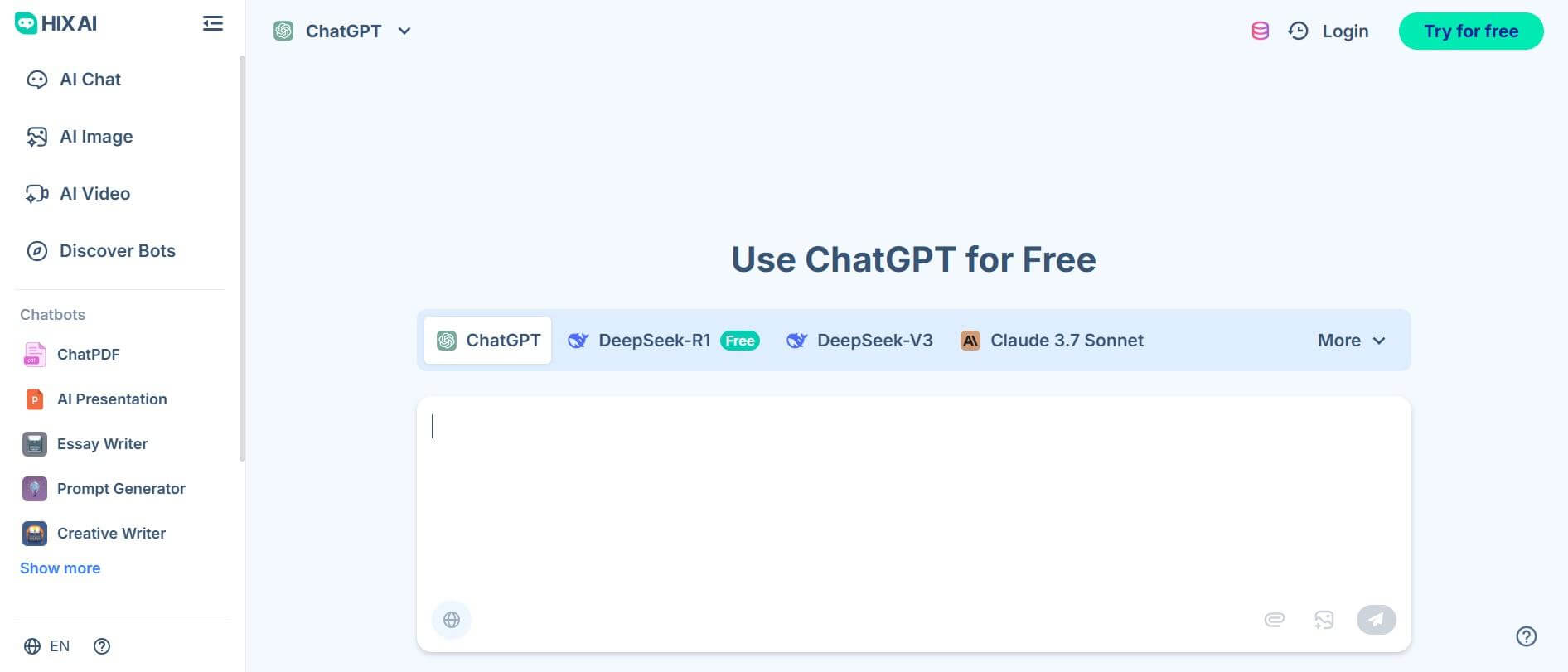 ChatGPT free AI homepage