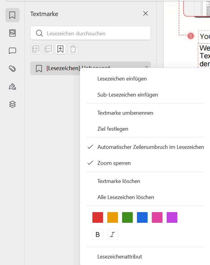Lesezeichen-Eigenschaften in WPS PDF