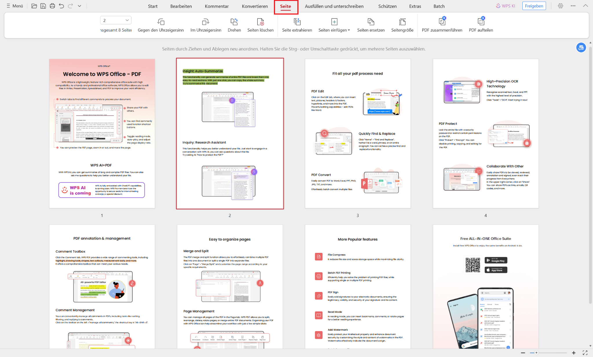 WPS PDF Seiten neu anordnen
