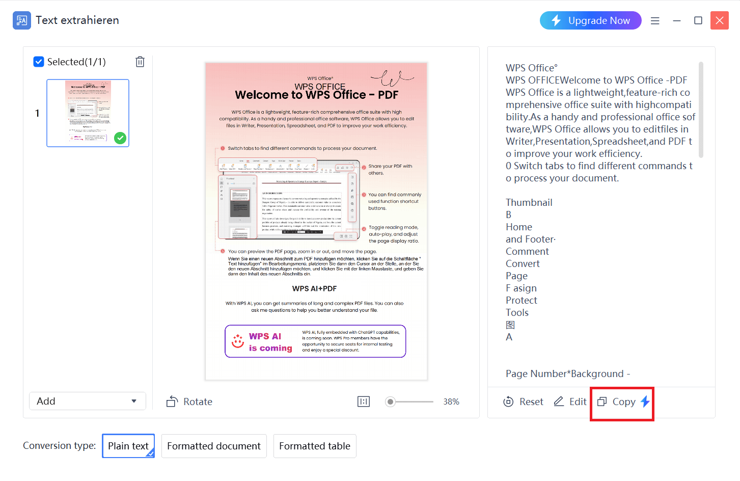 Extrahierten Text in WPS PDF kopieren