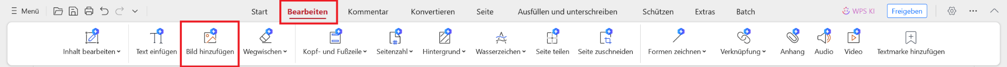 WPS Bild hinzufügen Werkzeug