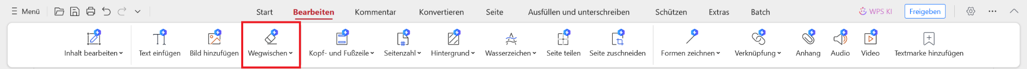WPS PDF Löschfunktion