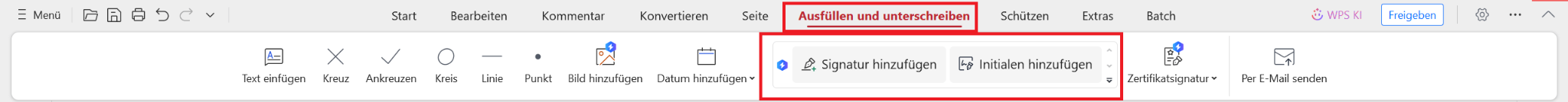 WPS PDF Signatur hinzufügen