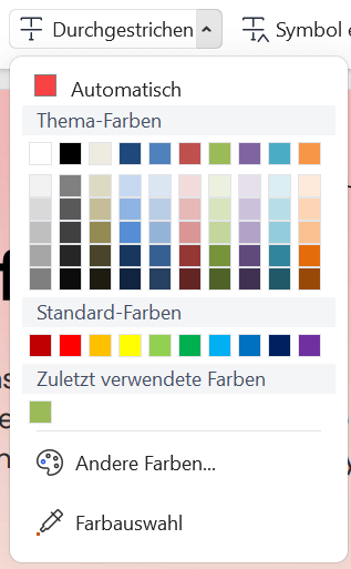 Durchstreichfarben ändern
