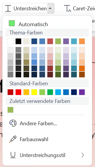 Unterstreichfarben ändern