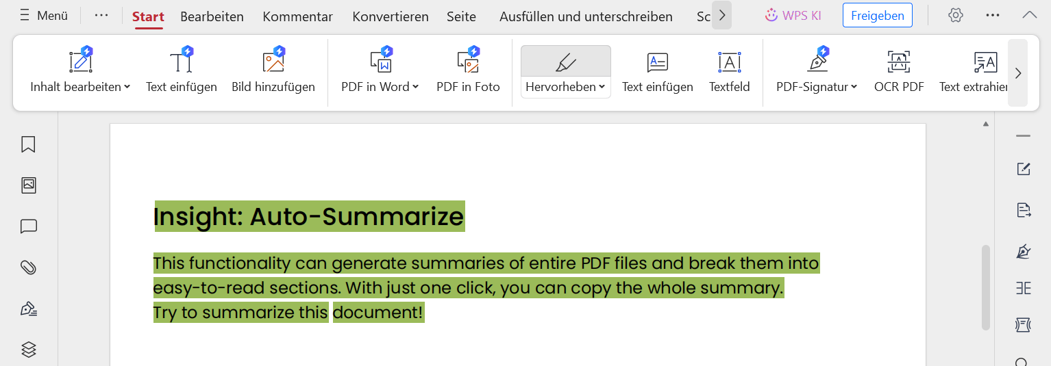 WPS PDF Text hervorheben