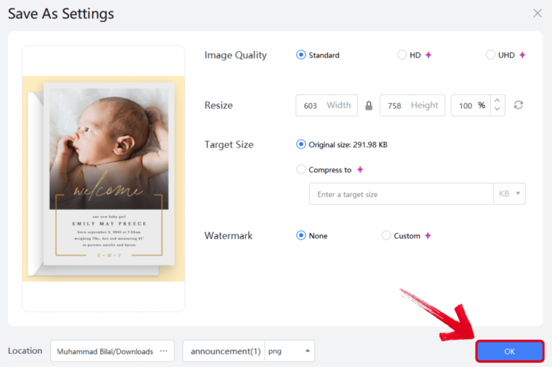 Save As Settings WPS Photos
