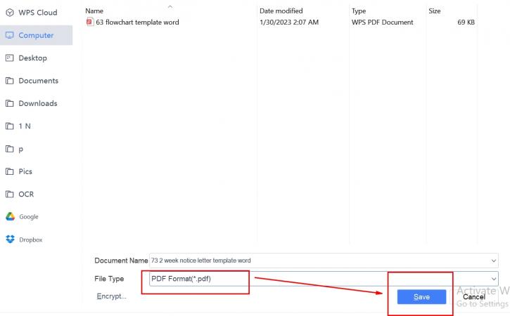 WPS Officeで変換元ファイルを開くの画面