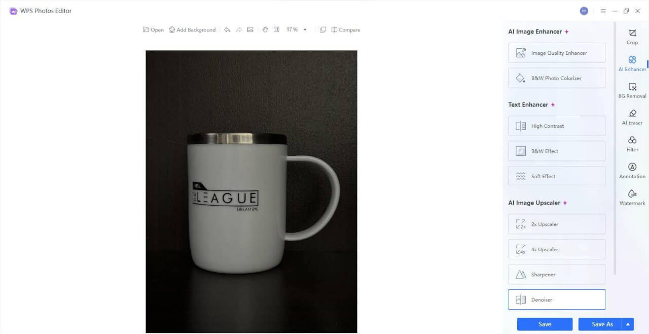 כלי שיפור תמונות עם בינה מלאכותית של WPS Photos