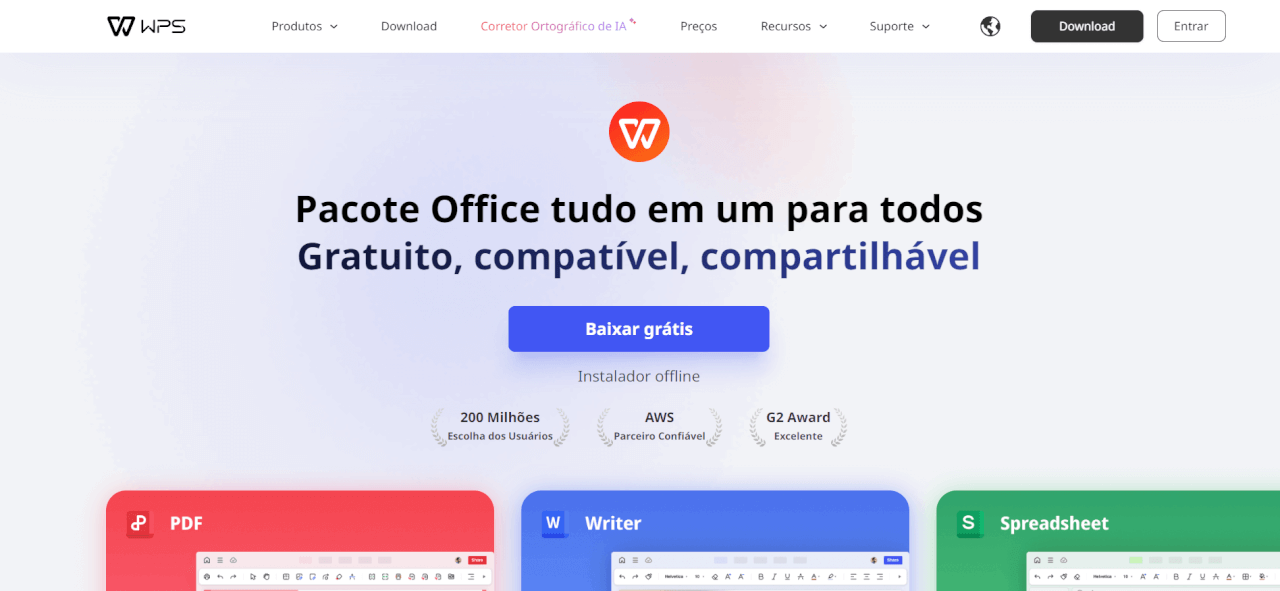 Página inicial do WPS Office