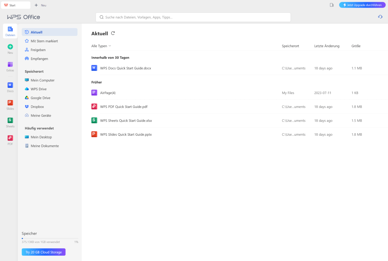 WPS Office Desktop-App geöffnet