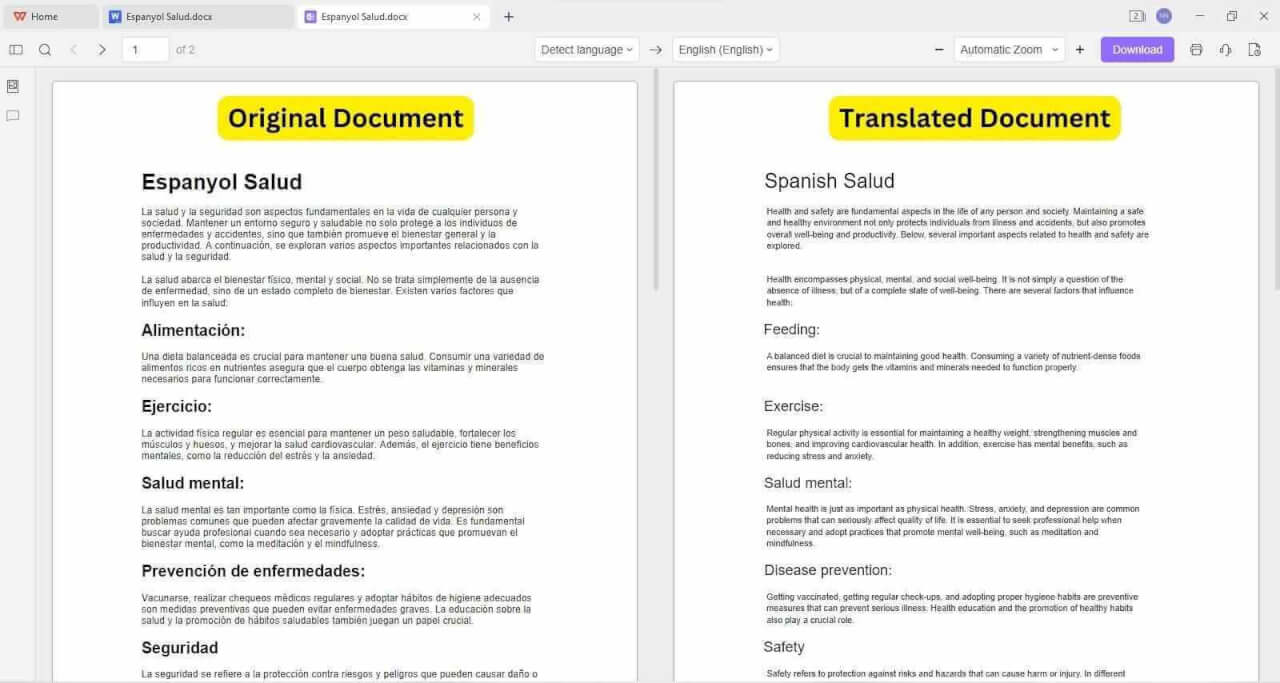 WPS AI Translate Parallel Translate side-by-side original and translated document