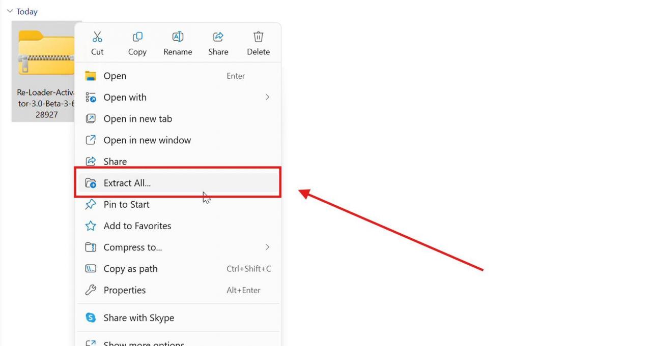 Tampilan proses ekstraksi file