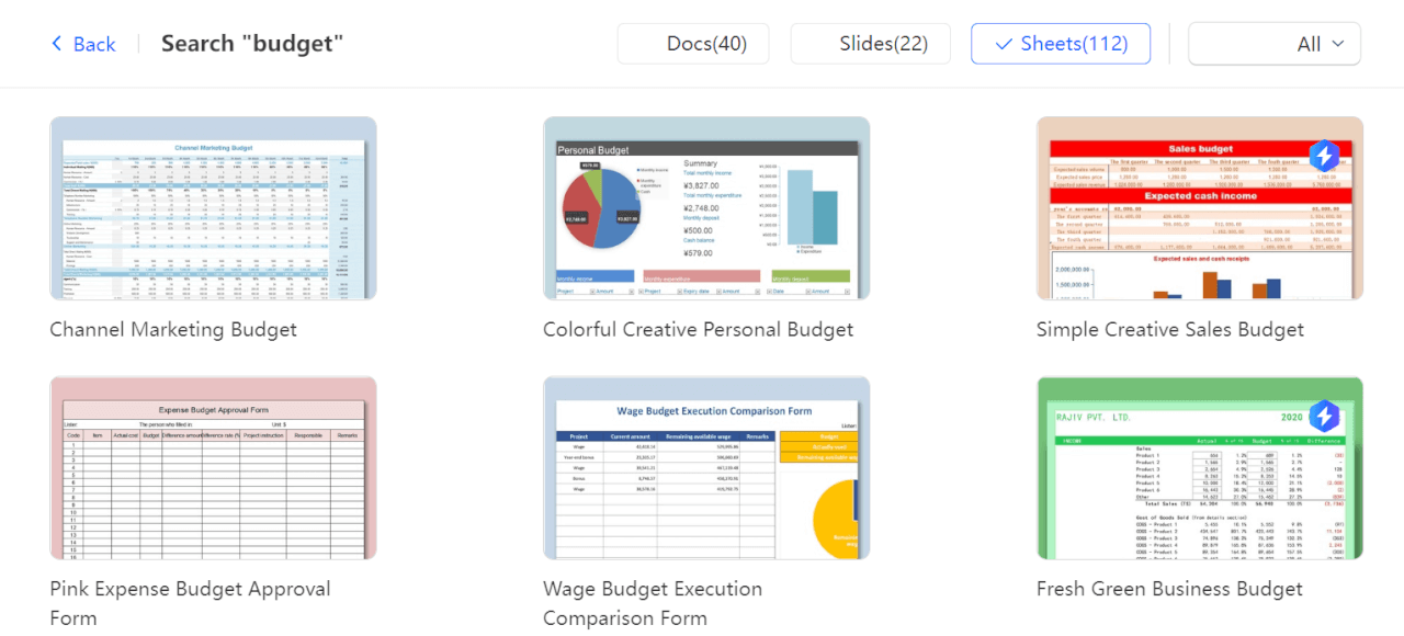 modelos de orçamento disponíveis no WPS Office