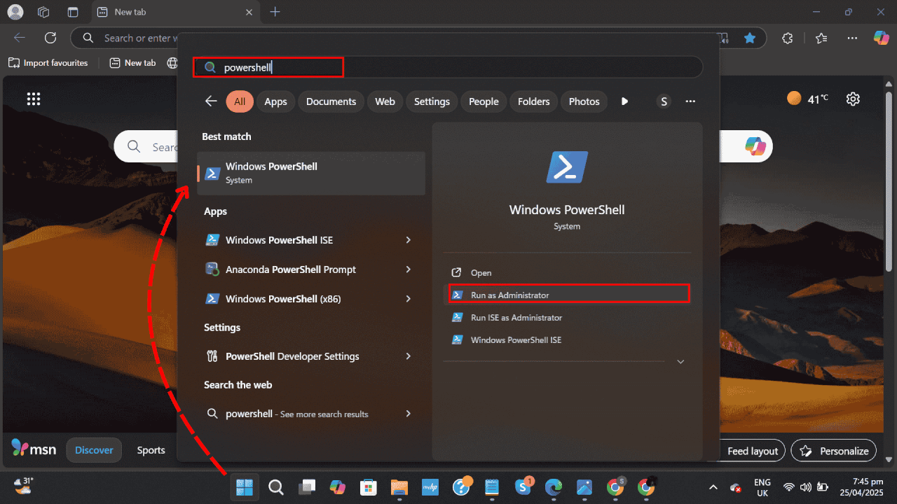 Run PowerShell as an administrator