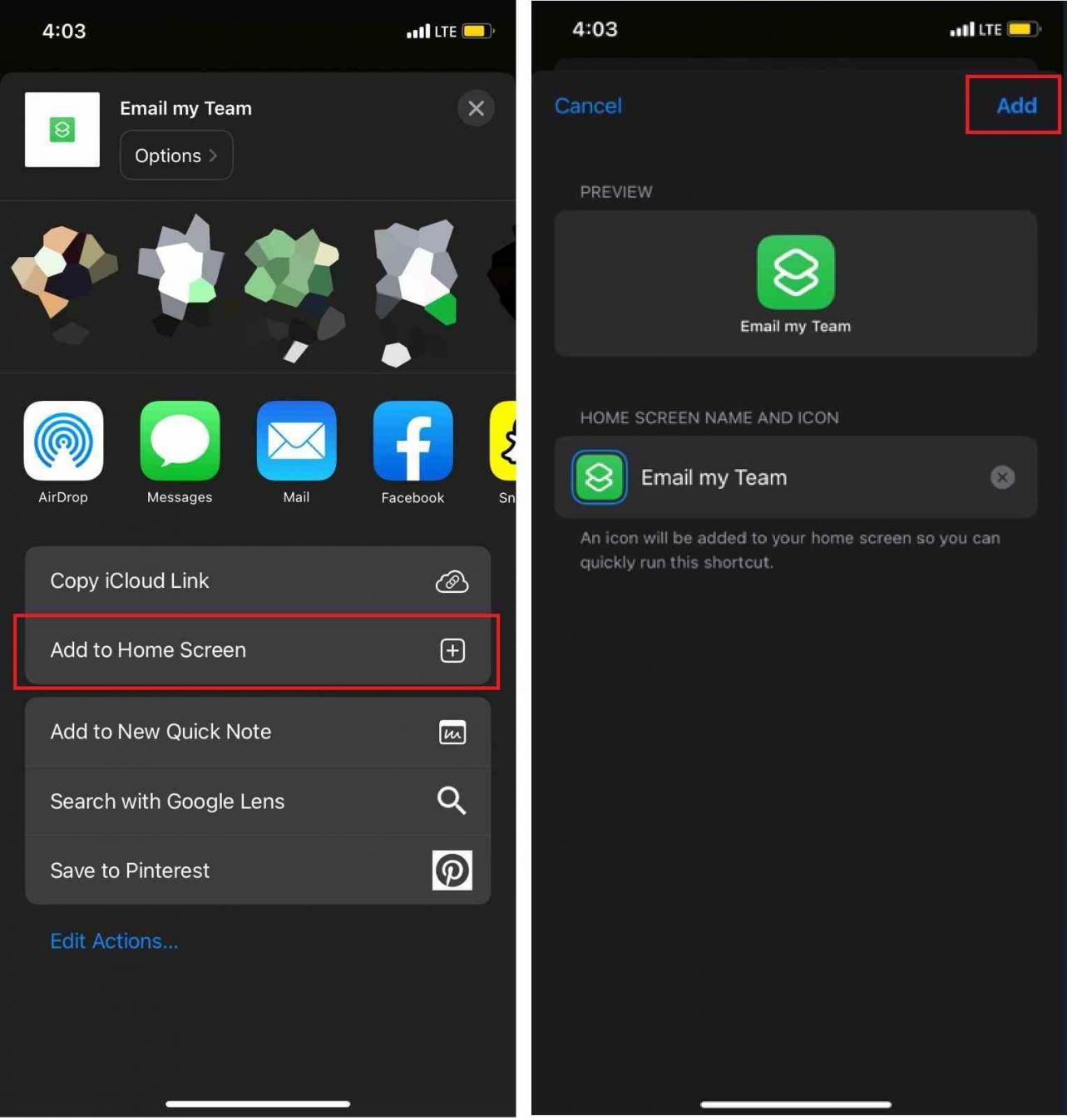 Tambahkan pintasan iOS pada skrin utama