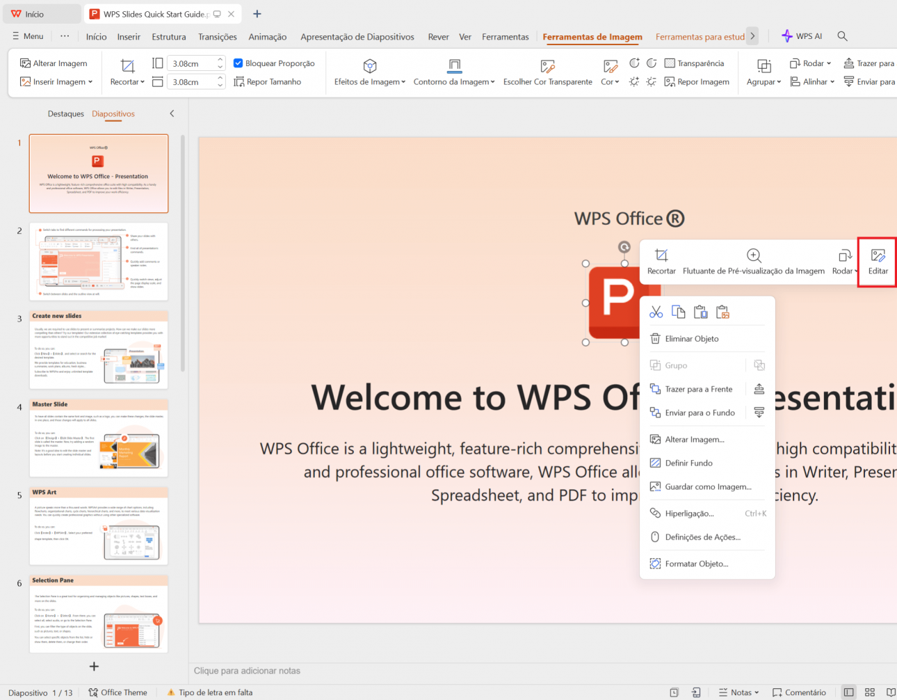 Editar imagens no WPS Presentation