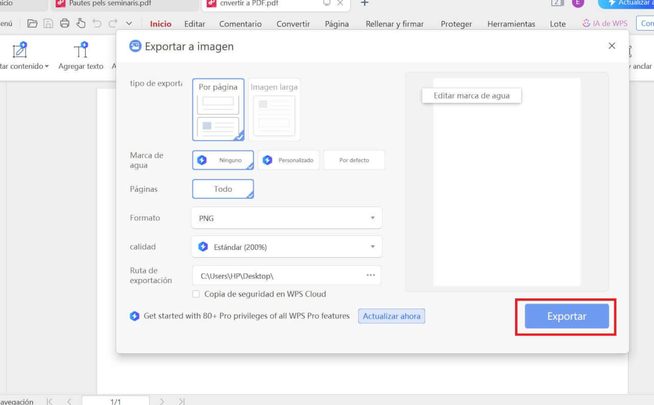 Exportar PDF como imagen con WPS