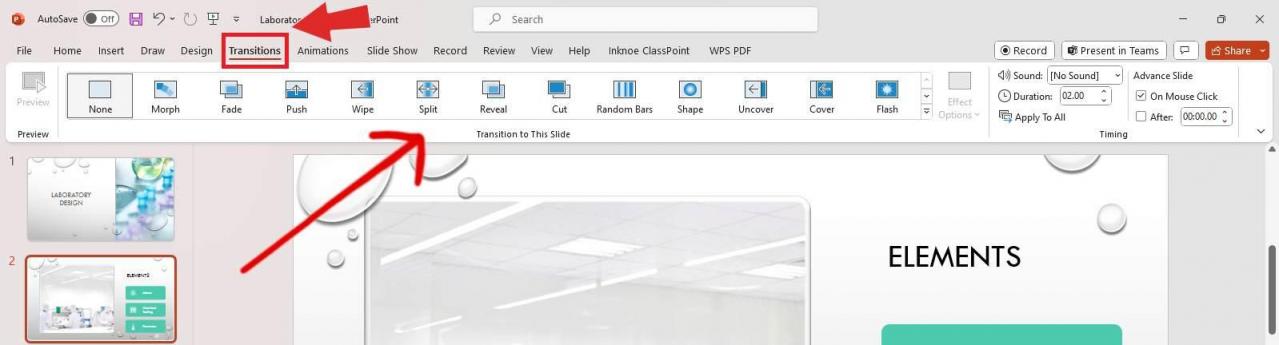 PowerPoint Transitions tab