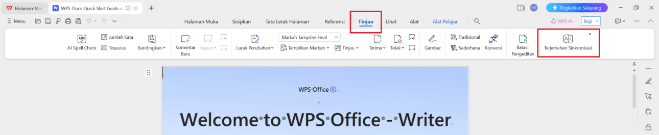 Opsi Parallel Translate di WPS Writer