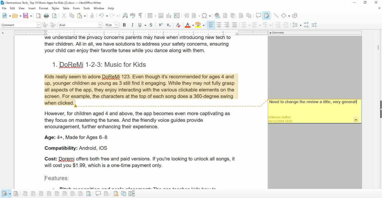 LibreOffice Track Changes and Comments