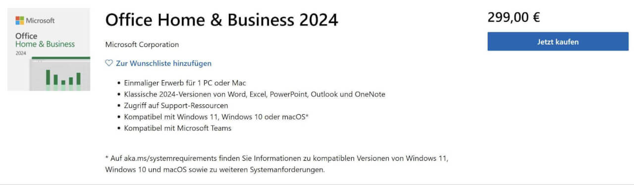 Office Home & Business 2024 auf der Windows Website