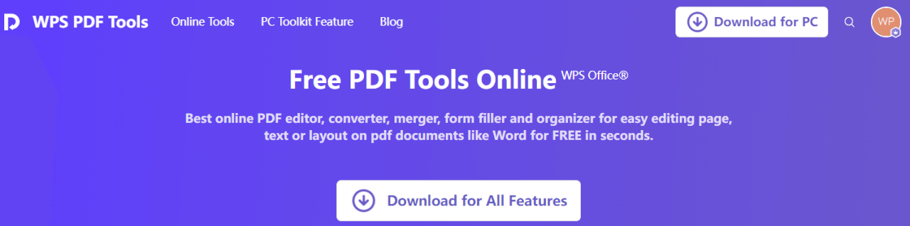 WPSOffice ferramentas de PDF