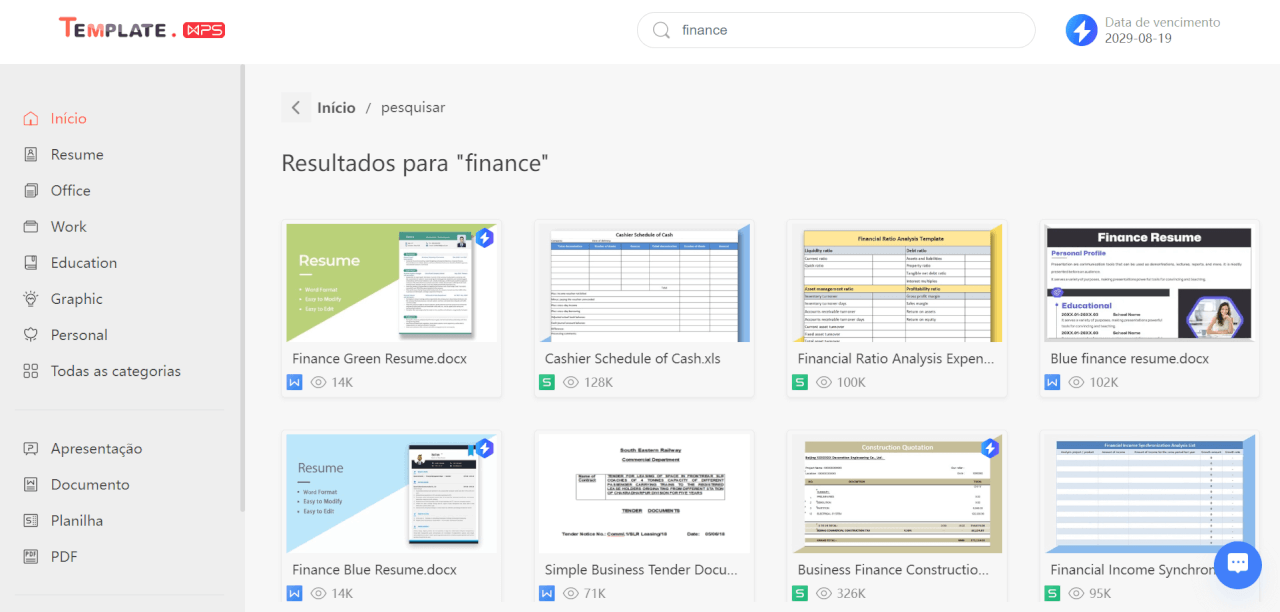 biblioteca do templates WPS