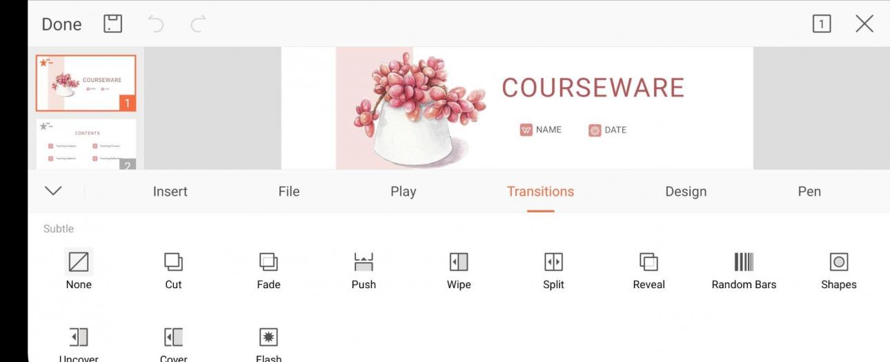 “Presentation interface with transition supported”