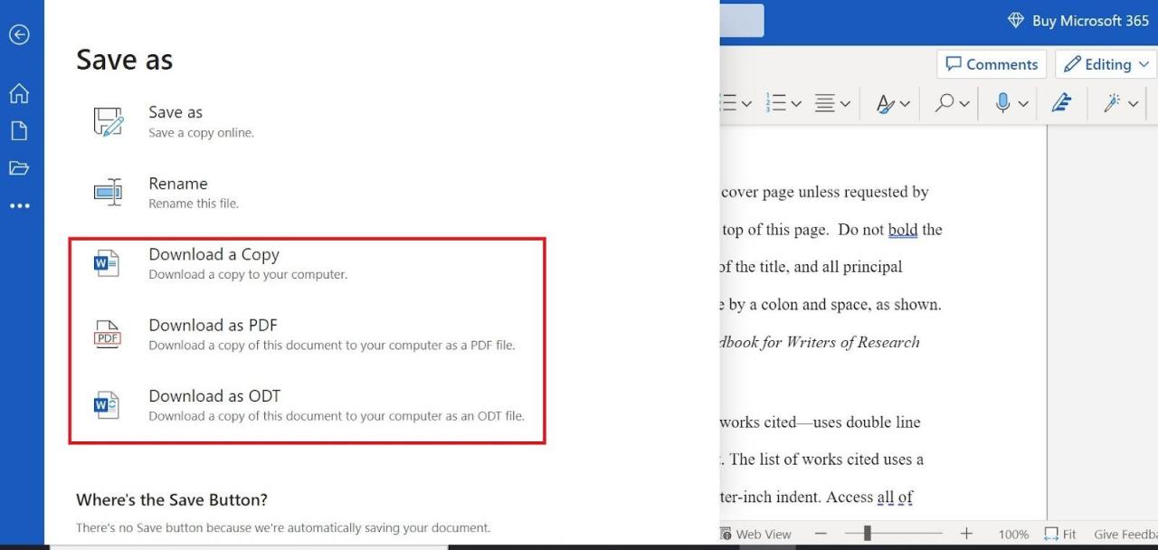 خيارات حفظ باسم مختلفة