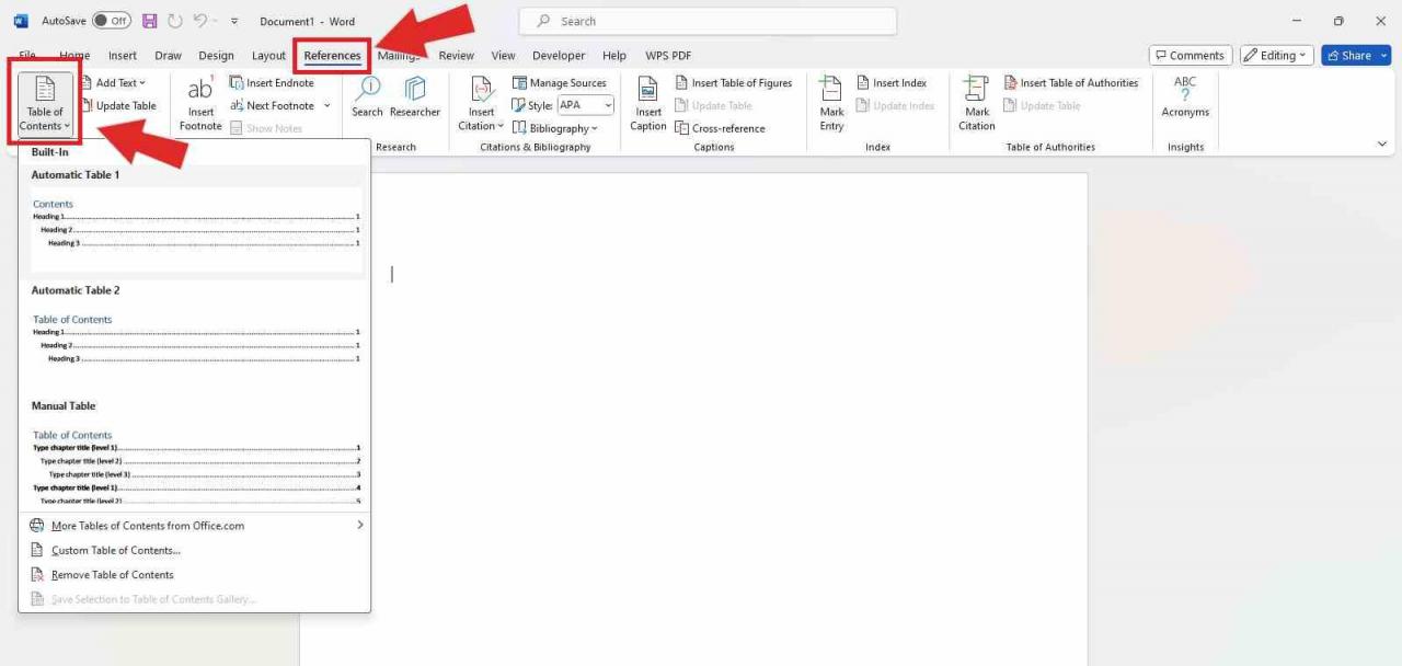  Office 365 built in table of content