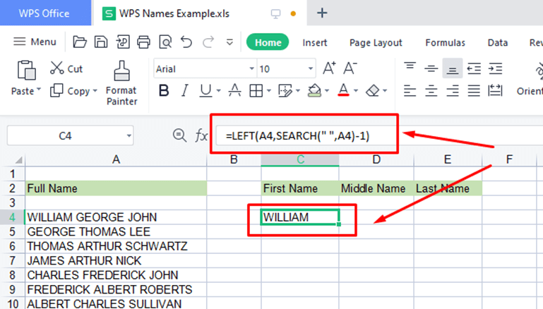 left search function result