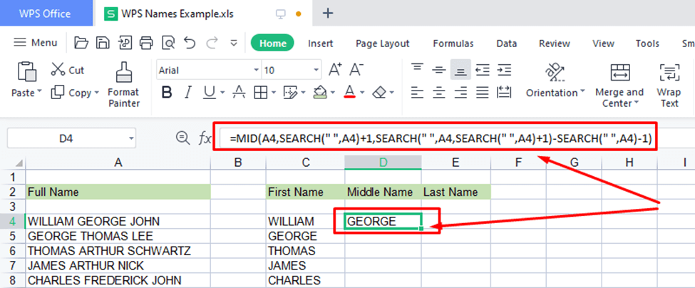 middle search function result