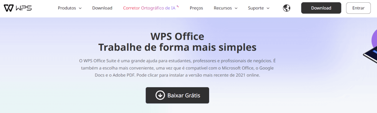 página para download do WPS Office